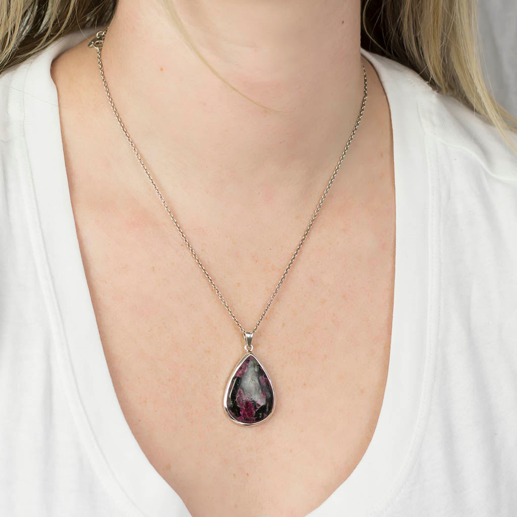 Eudialyte Pendant on Model