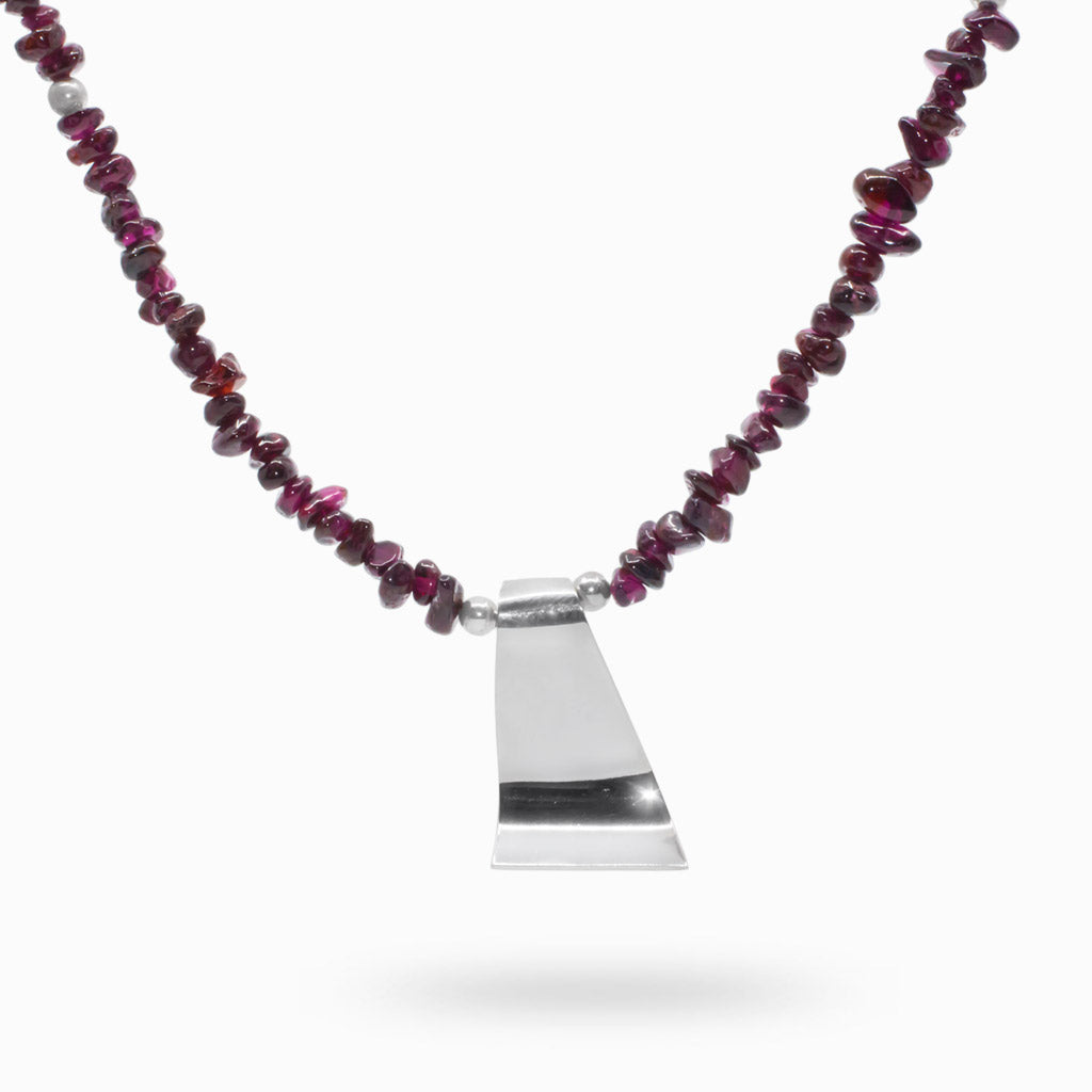 Red Garnet Necklace - Silver Necklace - Garnet Bead Necklace Jewelry