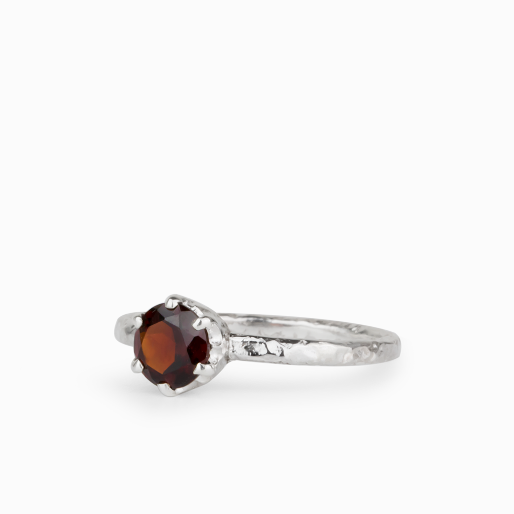 Crimson Garnet Gemstone Ring In Sterling Silver  Made In Earth