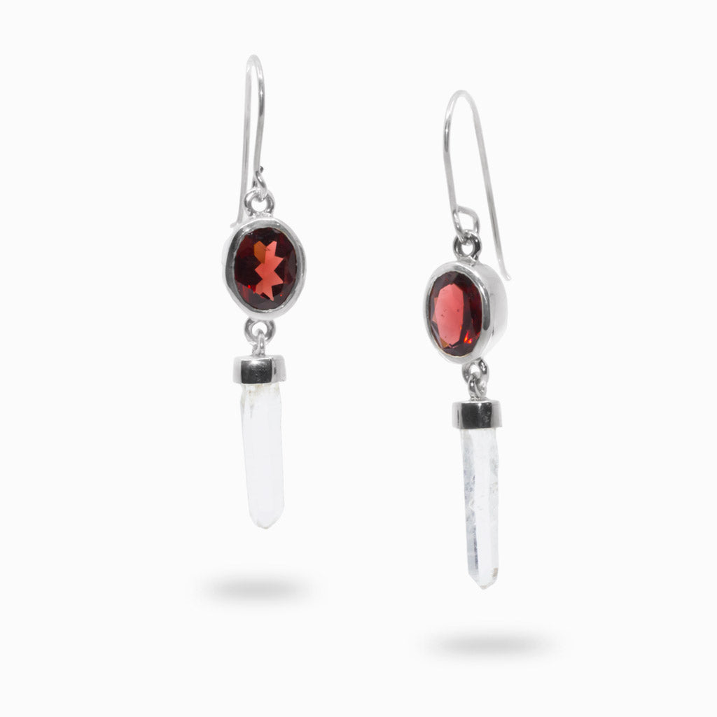 Garnet-Laser Quartz Drop Earrings
