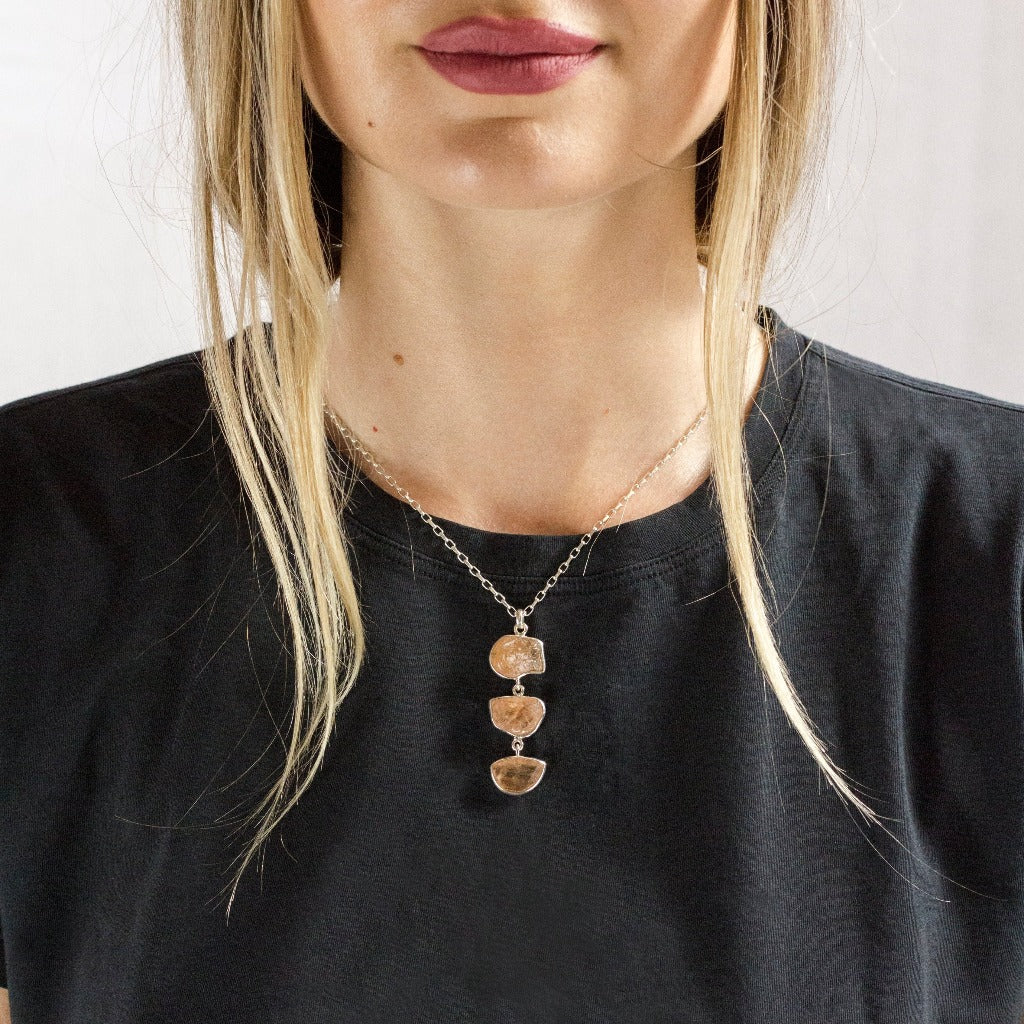 Raw Grossular Garnet Necklace on Model Made In Earth