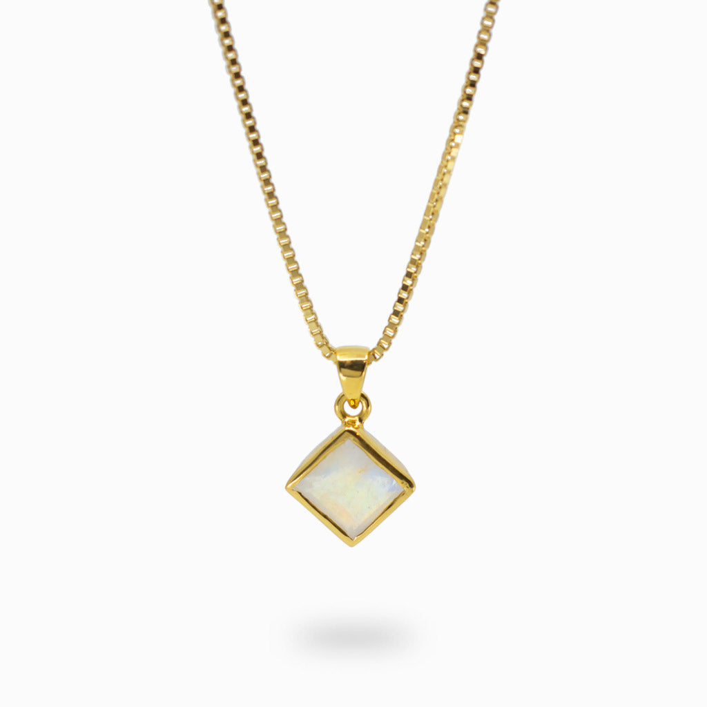 Diamond faceted 14k yellow gold vermeil Rainbow Moonstone necklace