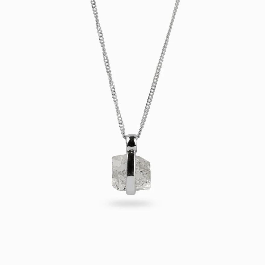 Clear Translucent Raw Herkimer Diamond Necklace wrapped in silver band made in earth