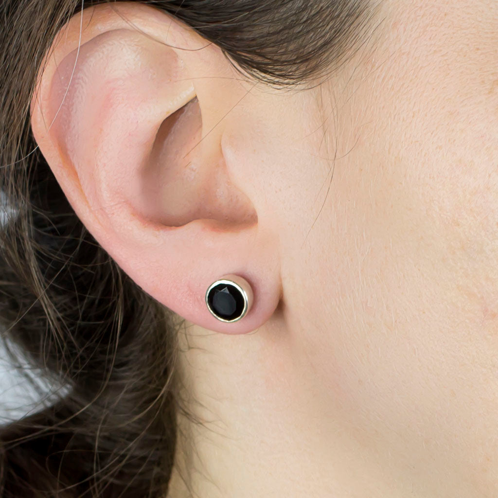 Onyx Stud Earrings on Model
