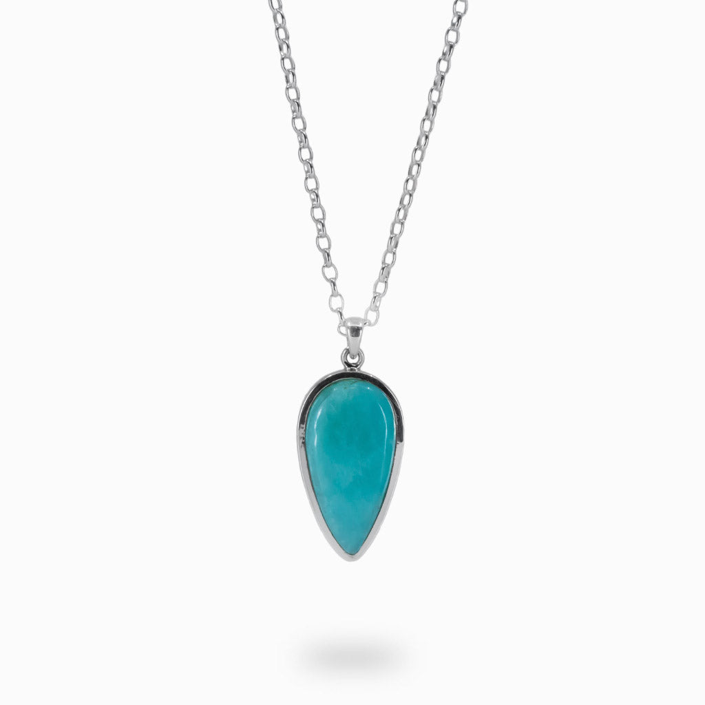 INVERTED TEARDROP LIGHT BLUE AMAZONITE NECKLACE