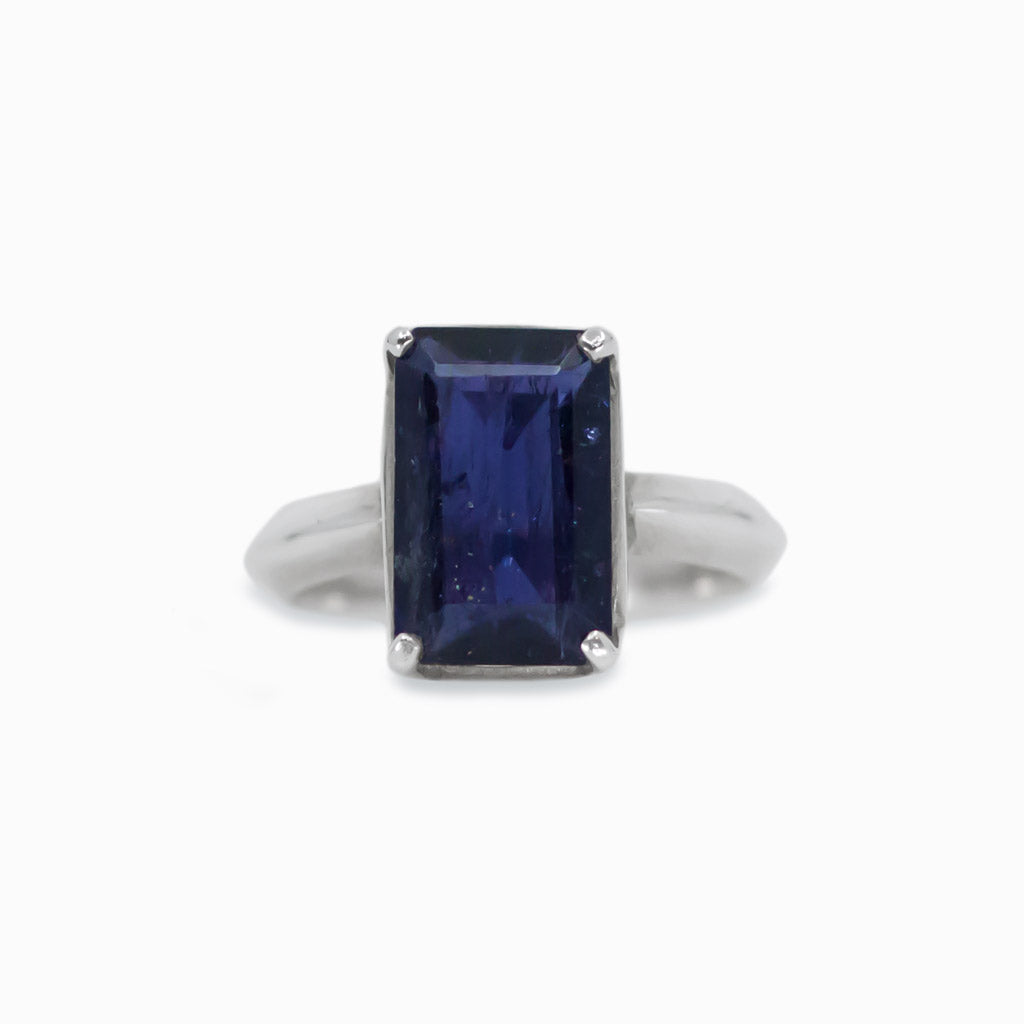 Faceted Rectangle Iolite ring
