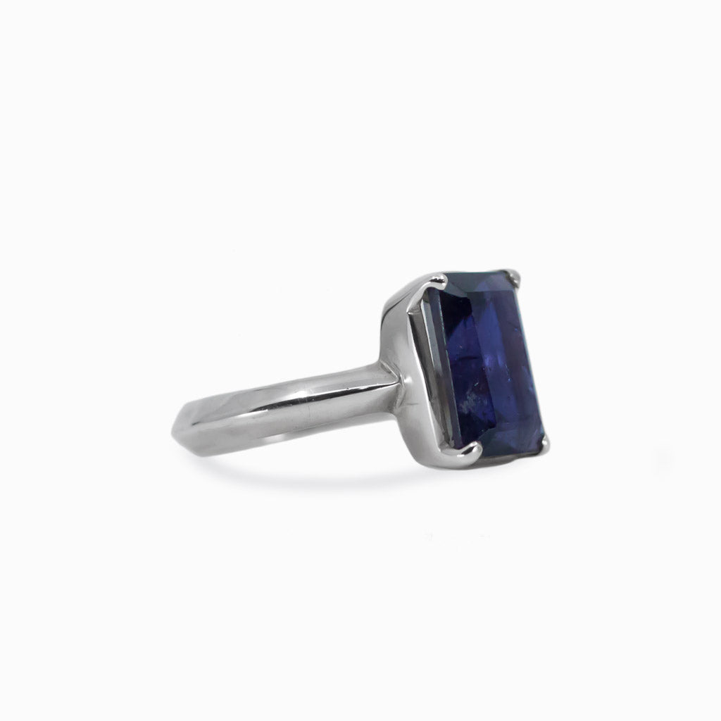 Faceted Rectangle Iolite ring