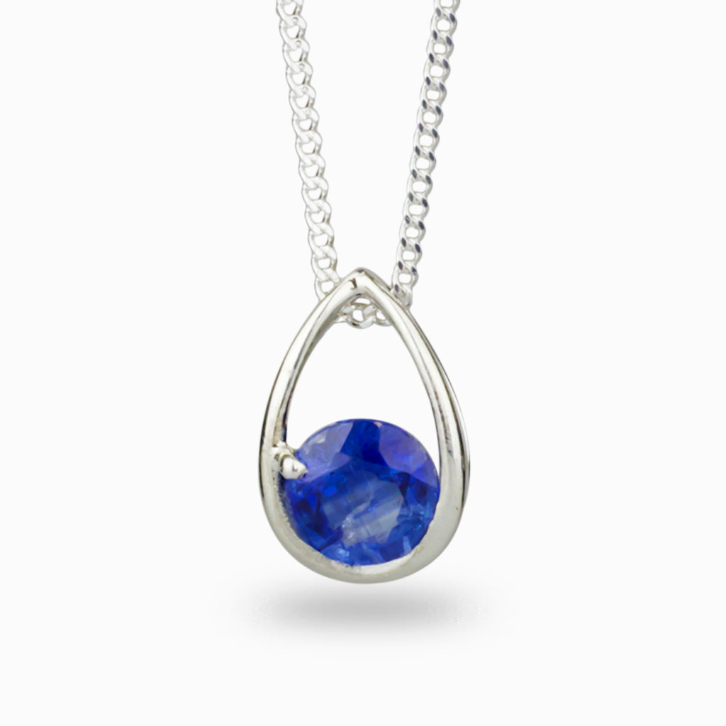 Faceted Kyanite Teardrop Necklace In Sterling Silver