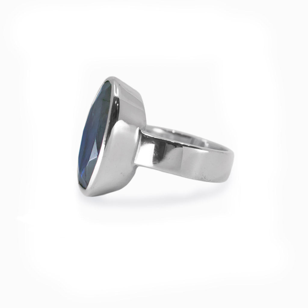 Faceted Oval Labradorite ring