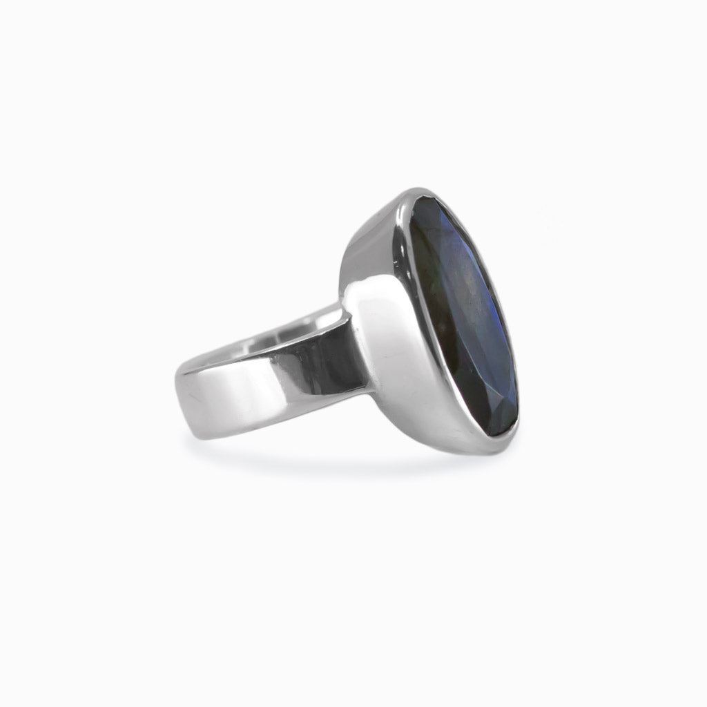 Faceted Oval Labradorite ring