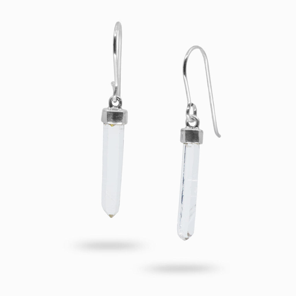 Raw natural Laser Quartz pencil Drop Earrings Made In Earth