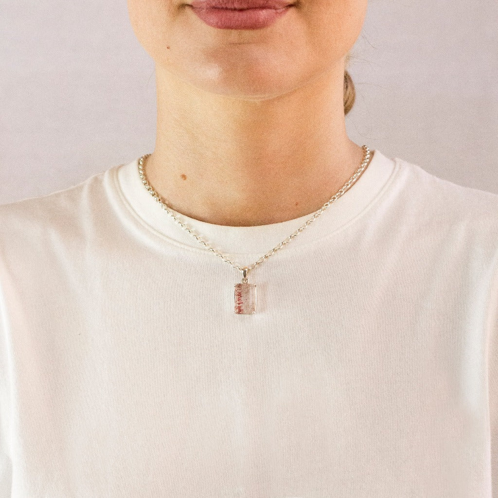 Model Wearing Rectangular Lepidocrocite Necklace