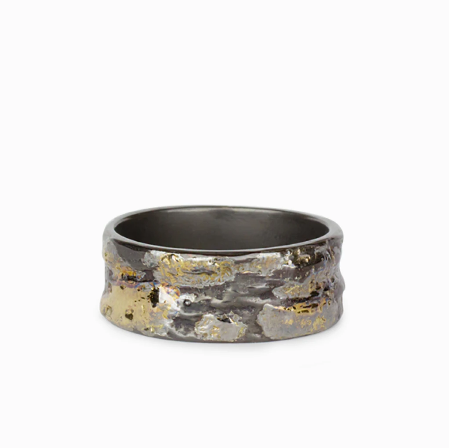 Oxidized 18k Gold & Sterling Silver Textured Rustic Ring made in earth