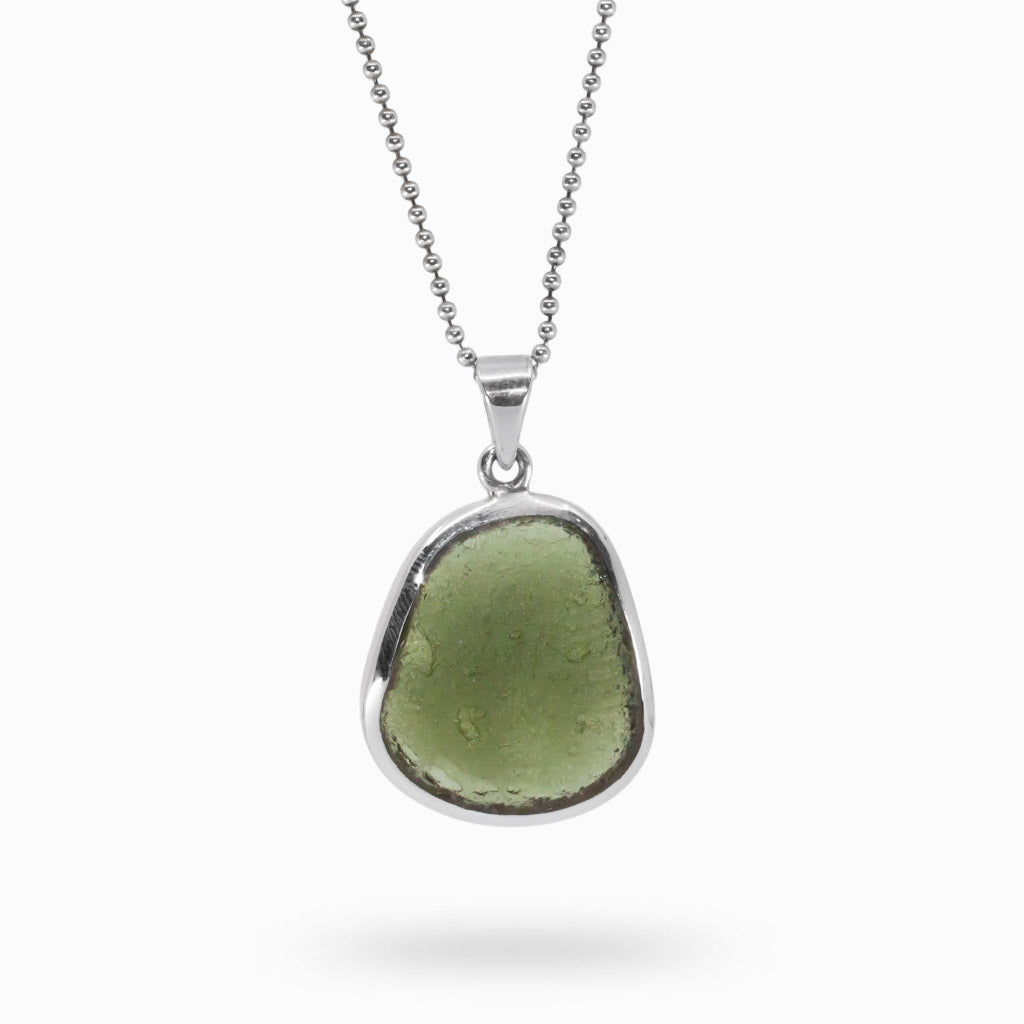 Light forest green translucent Moldavite Necklace