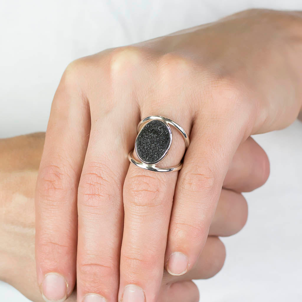 Onyx Druzy Ring on Model