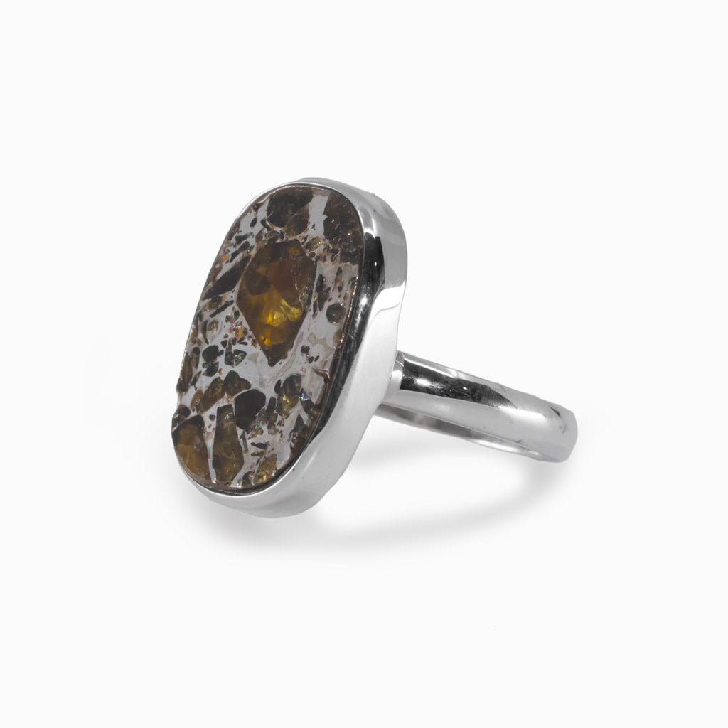 Pallasite Meteorite Ring