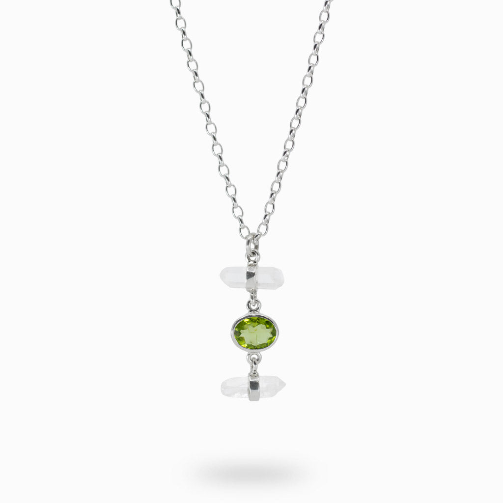 Peridot and laser quartz necklace