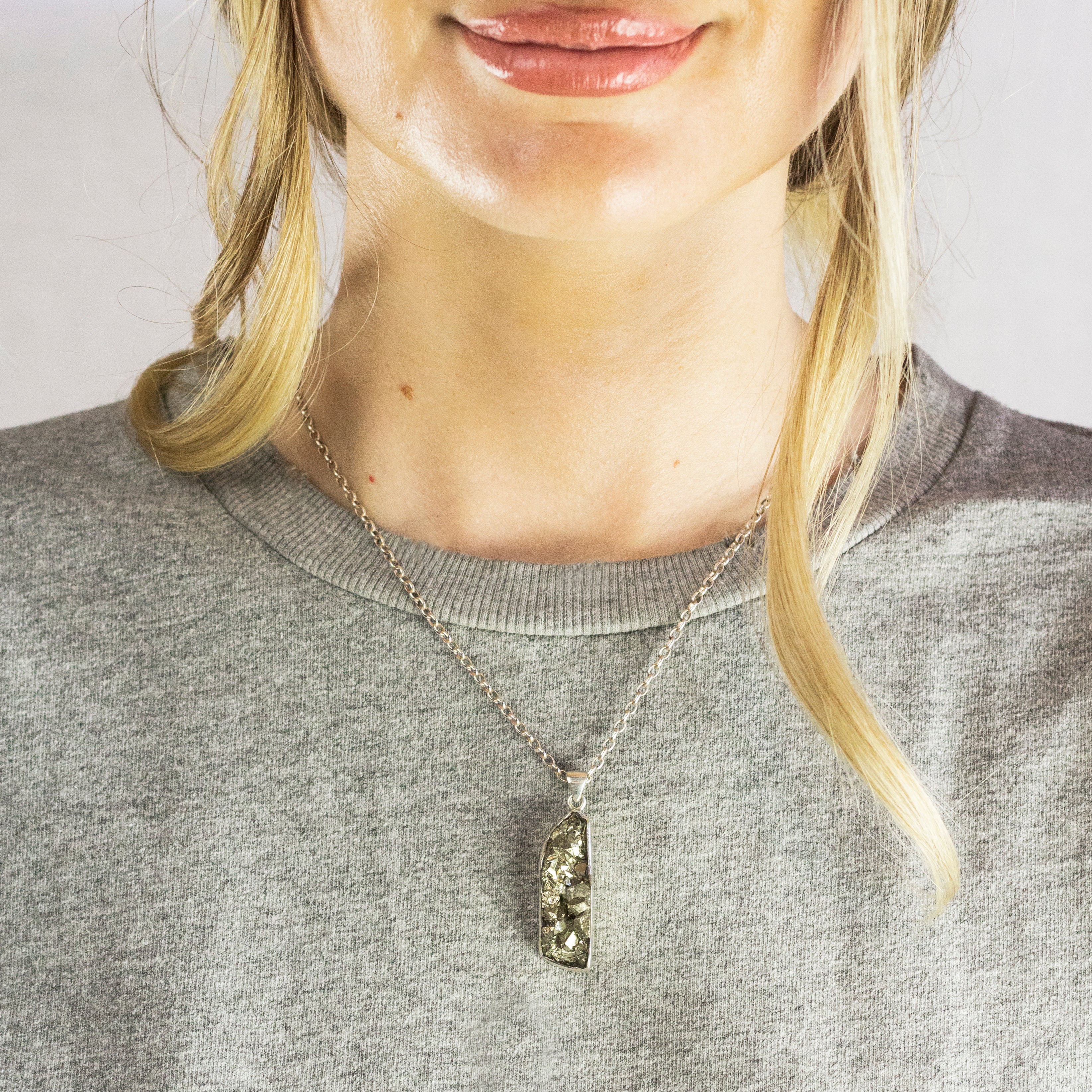 Pyrite cluster gemstone necklace On Model