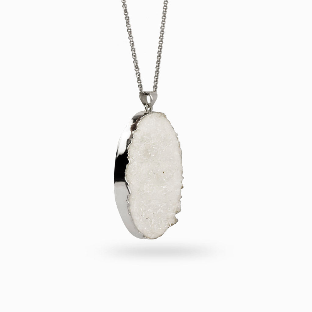 Clear Quartz Druzy necklace side profile