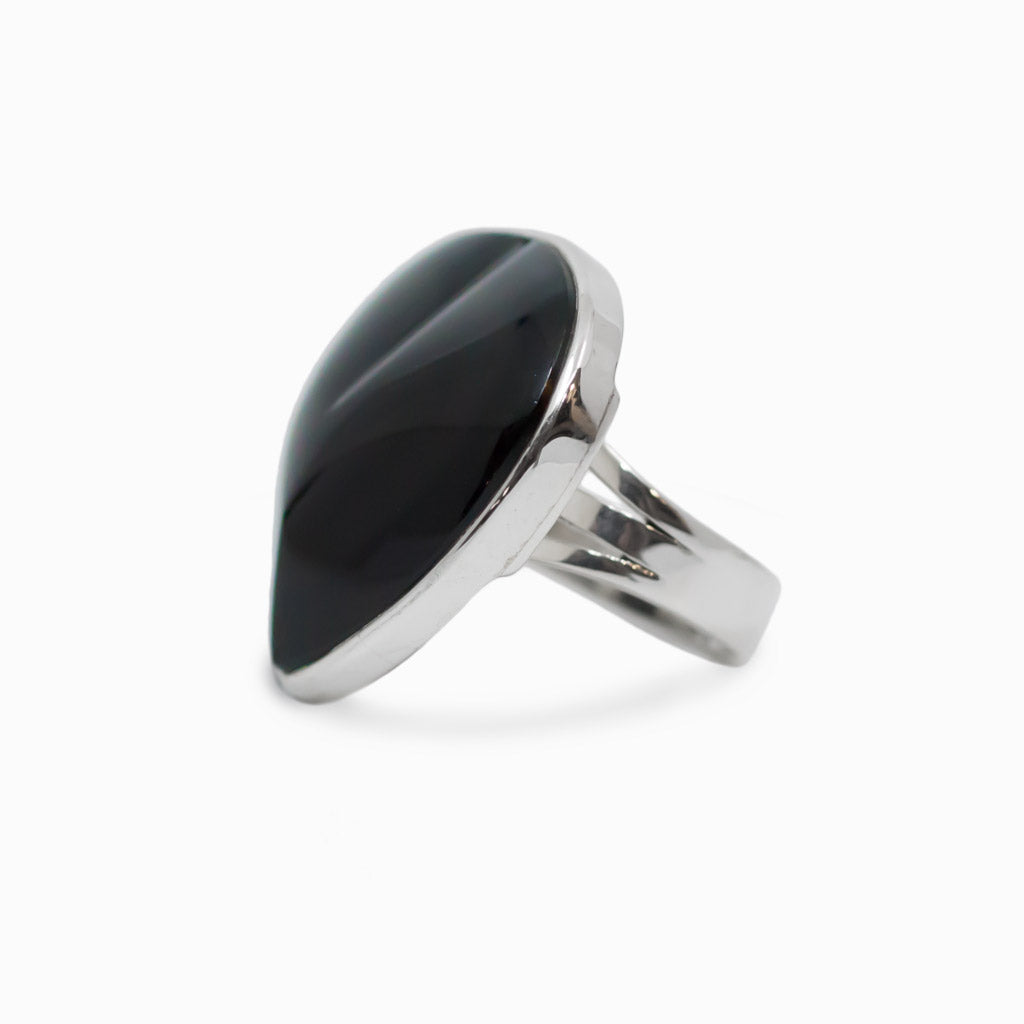 Cabochon Heart Rainbow Obsidian ring