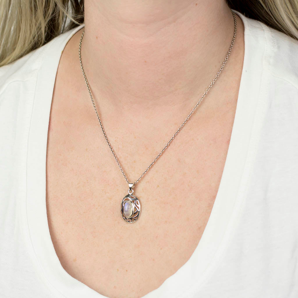 Rainbow MoonstoneNecklace on Model Made In Earth