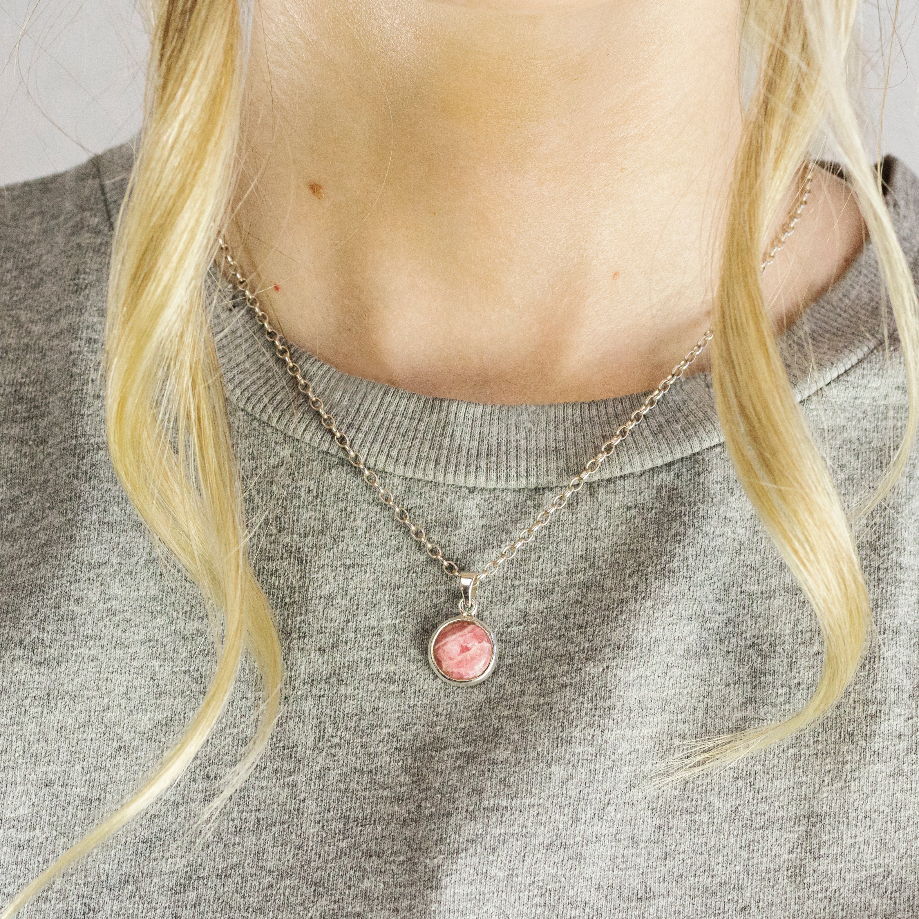 Rhodochrosite Necklace On Model