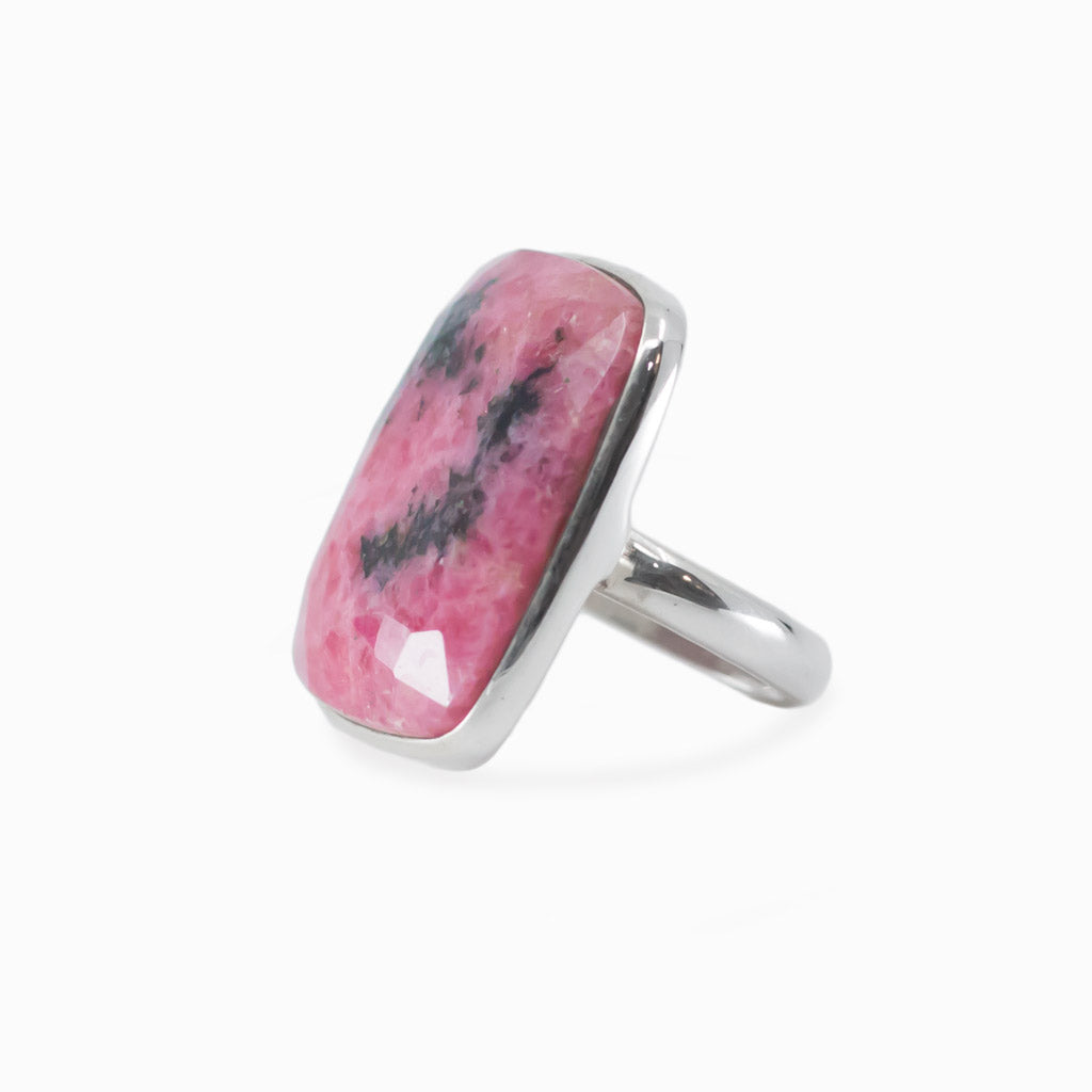 Faceted Rectangle Rhodonite ring