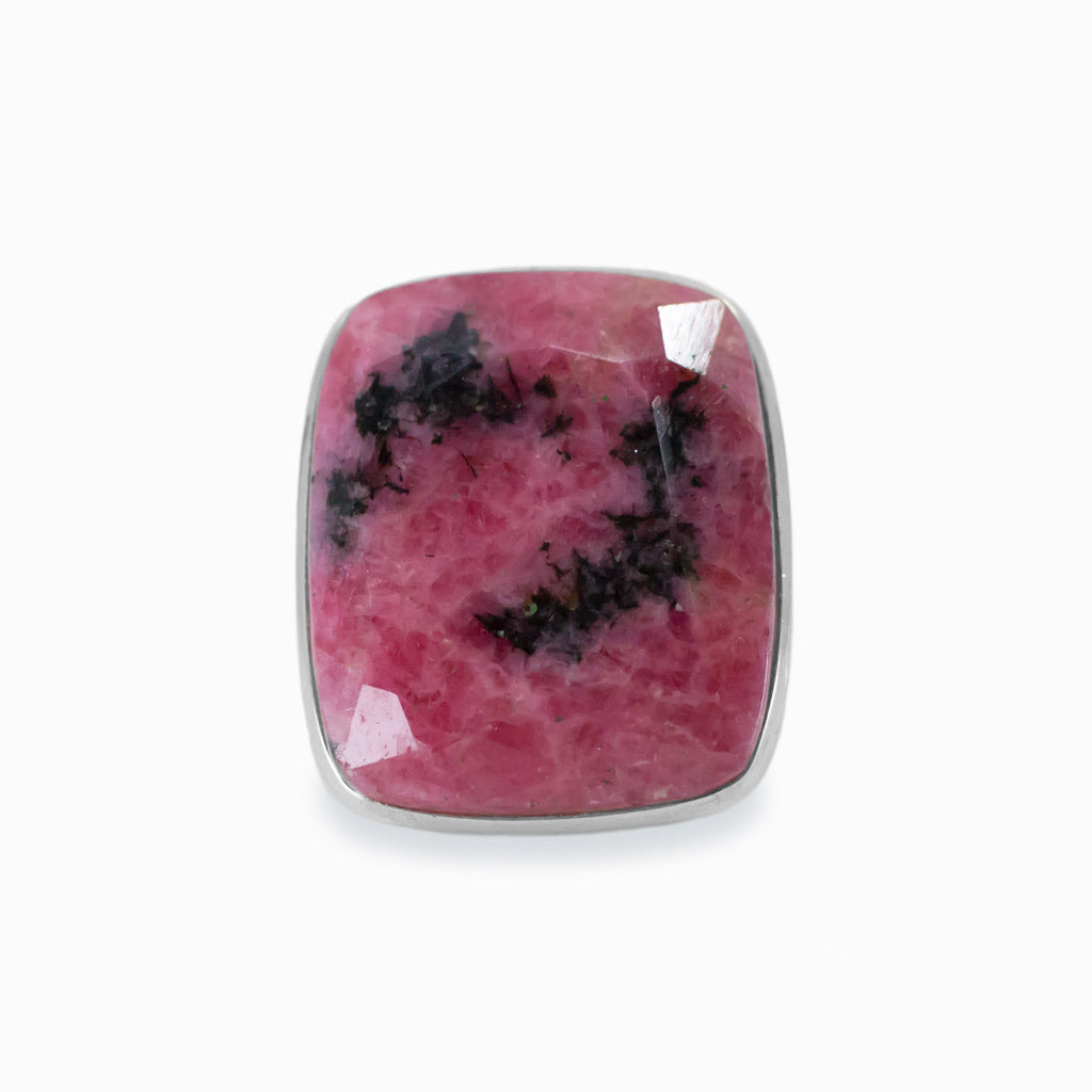 Faceted Rectangle Rhodonite ring