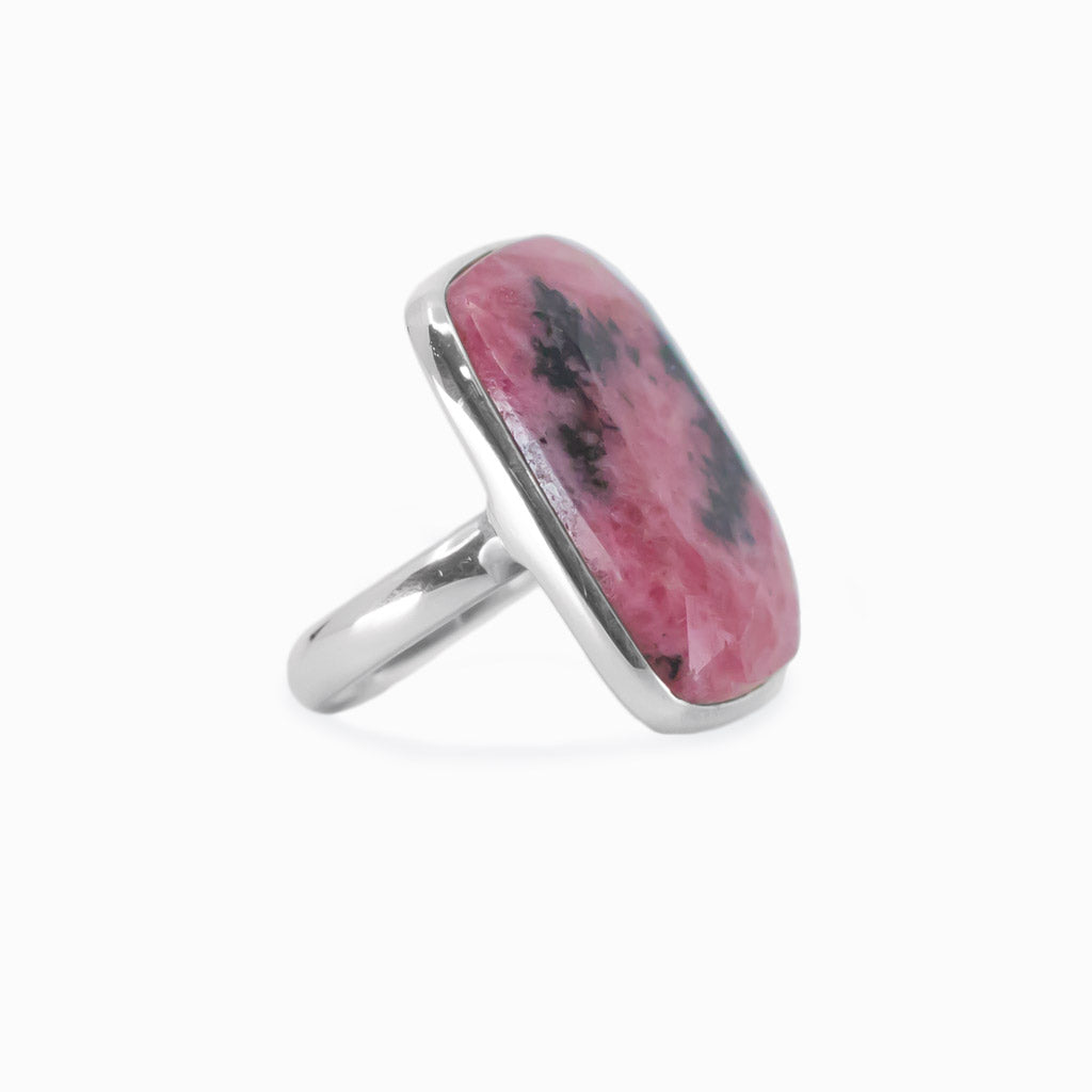 Faceted Rectangle Rhodonite ring