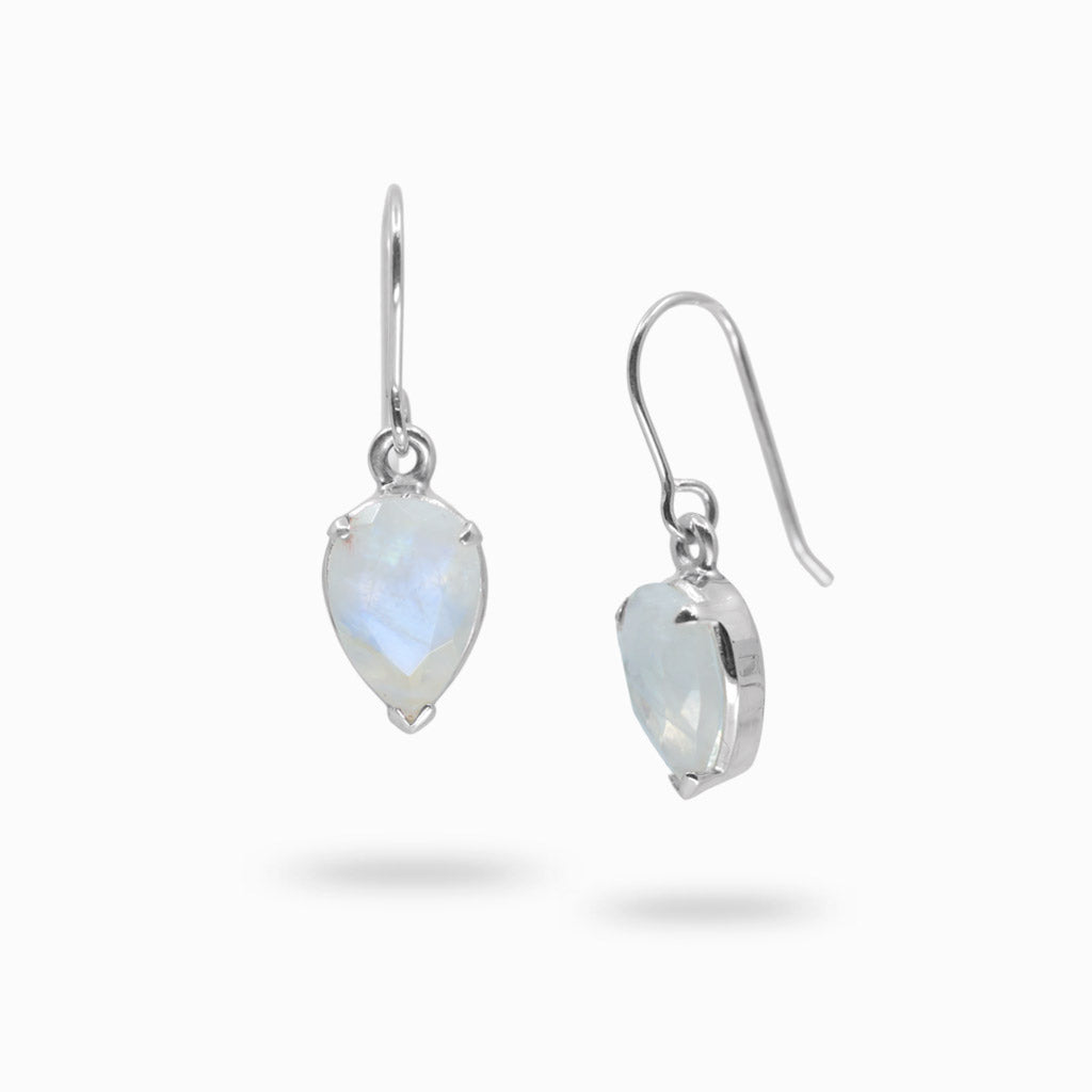 Faceted Tear Rainbow Moonstone drop earrings