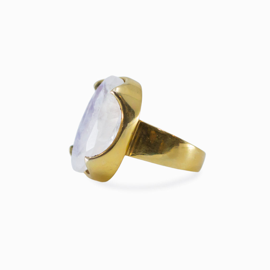 Faceted Oval Rainbow Moonstone ring