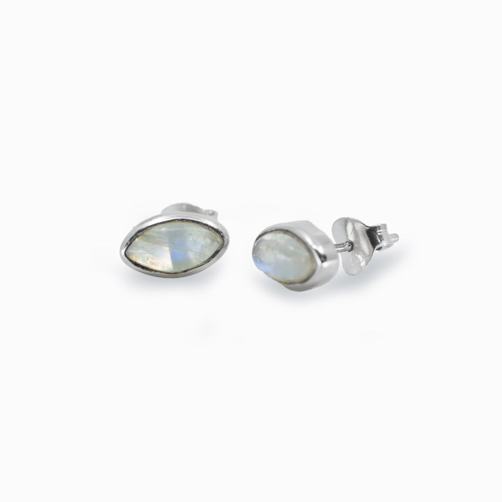 Rainbow Moonstone cabochon stud earrings