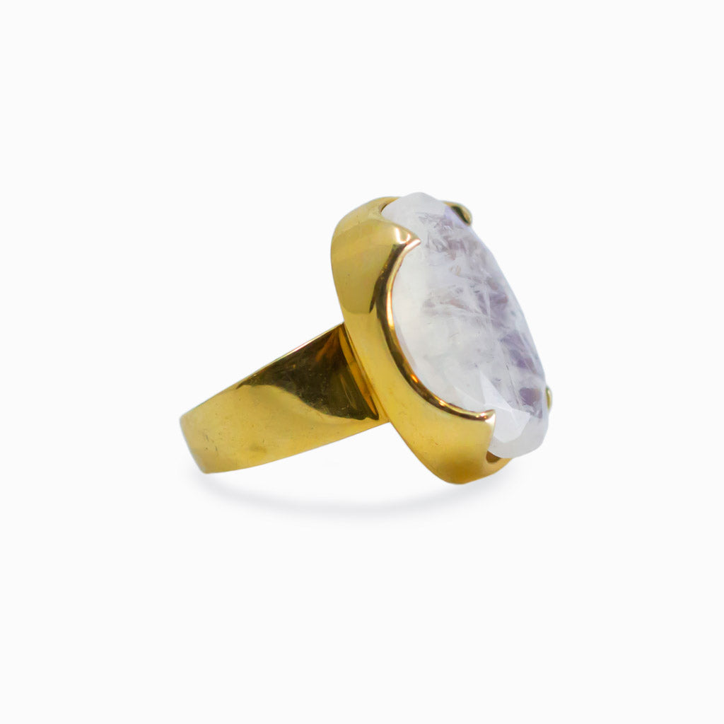 Faceted Oval Rainbow Moonstone ring