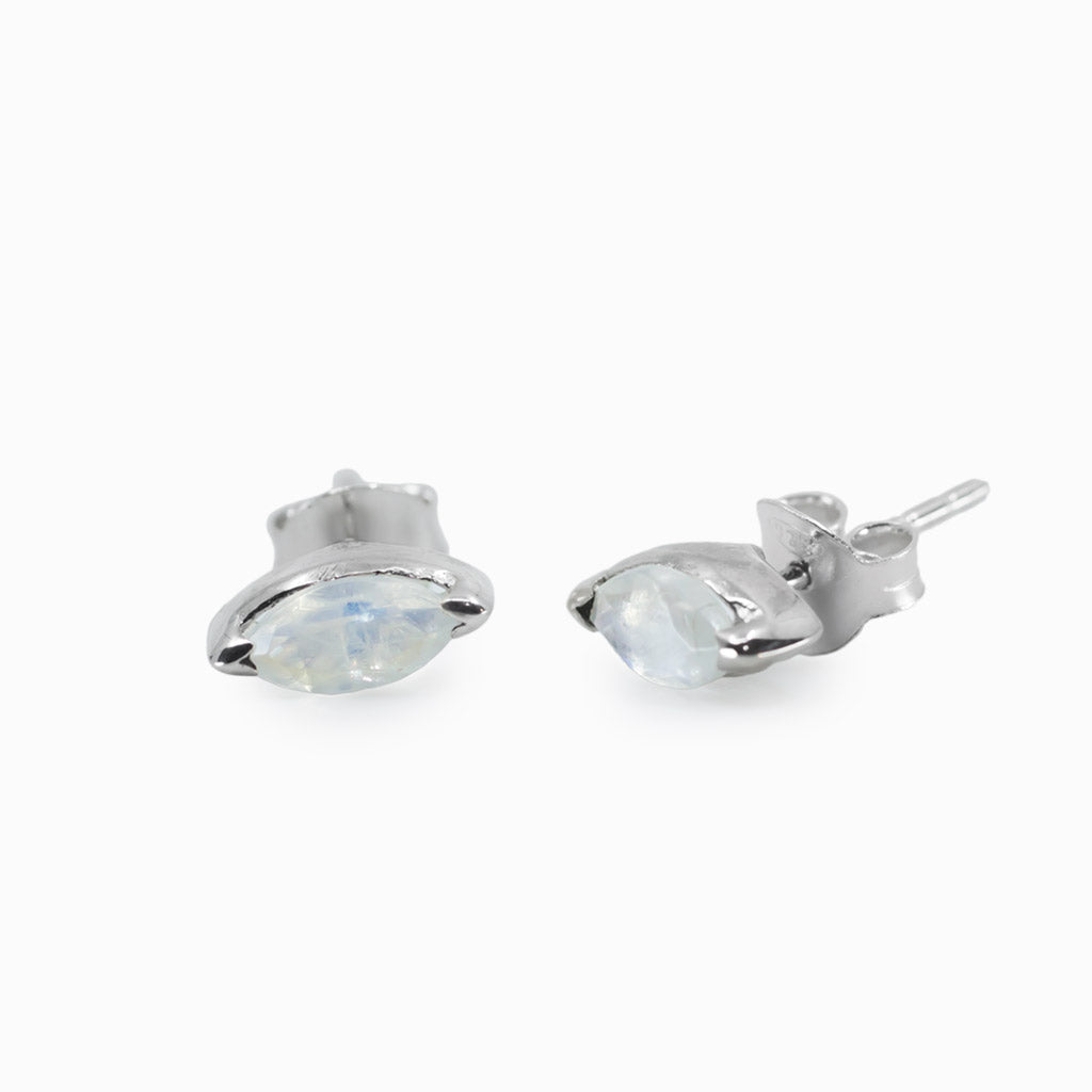 Faceted Marquis Rainbow Moonstone stud earrings