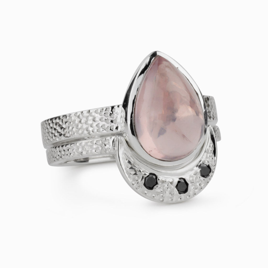 Rose Quartz and Black Diamond Ring