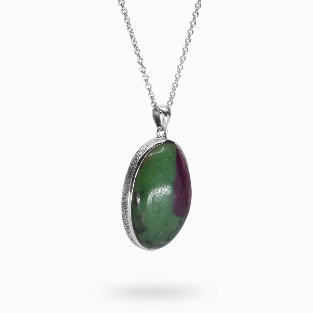 Cabochon Ruby Zoisite Necklace in Textured Silver