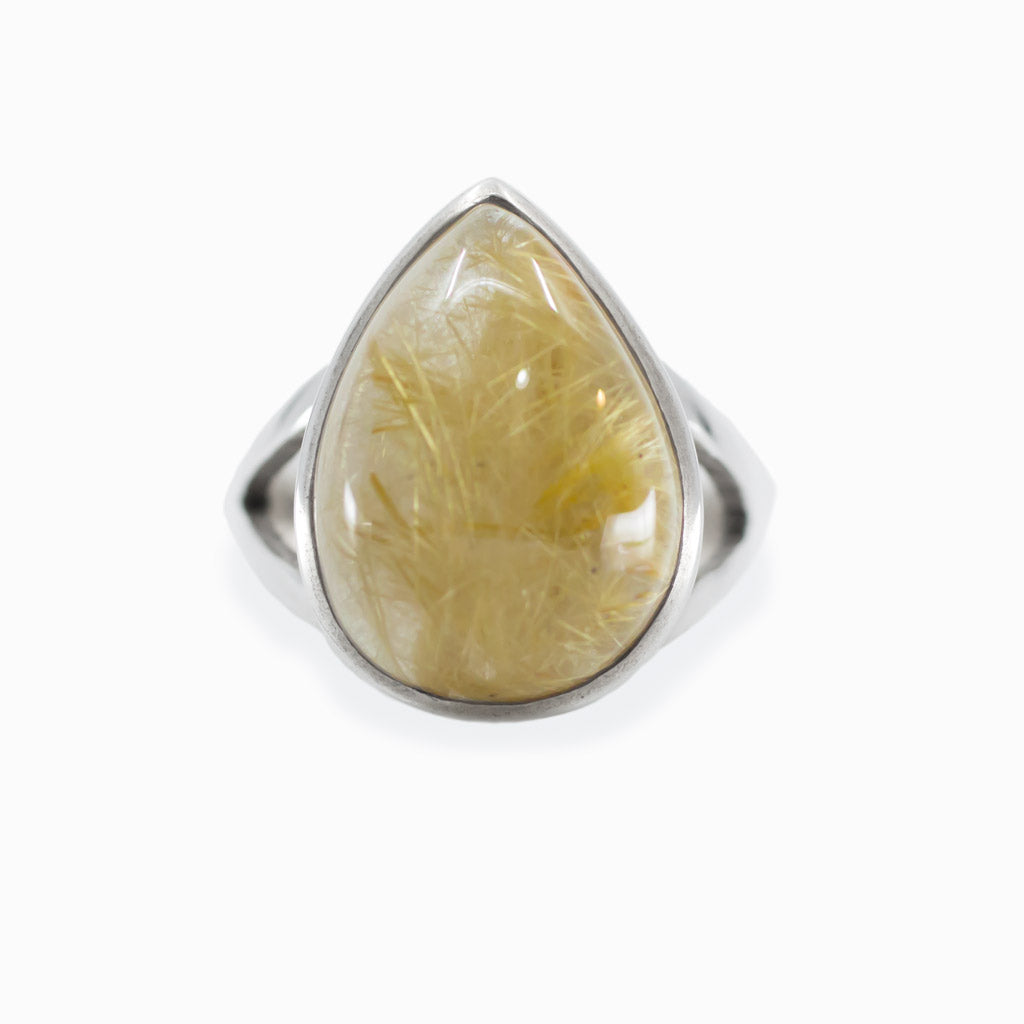 Rutilated quartz cabochon ring