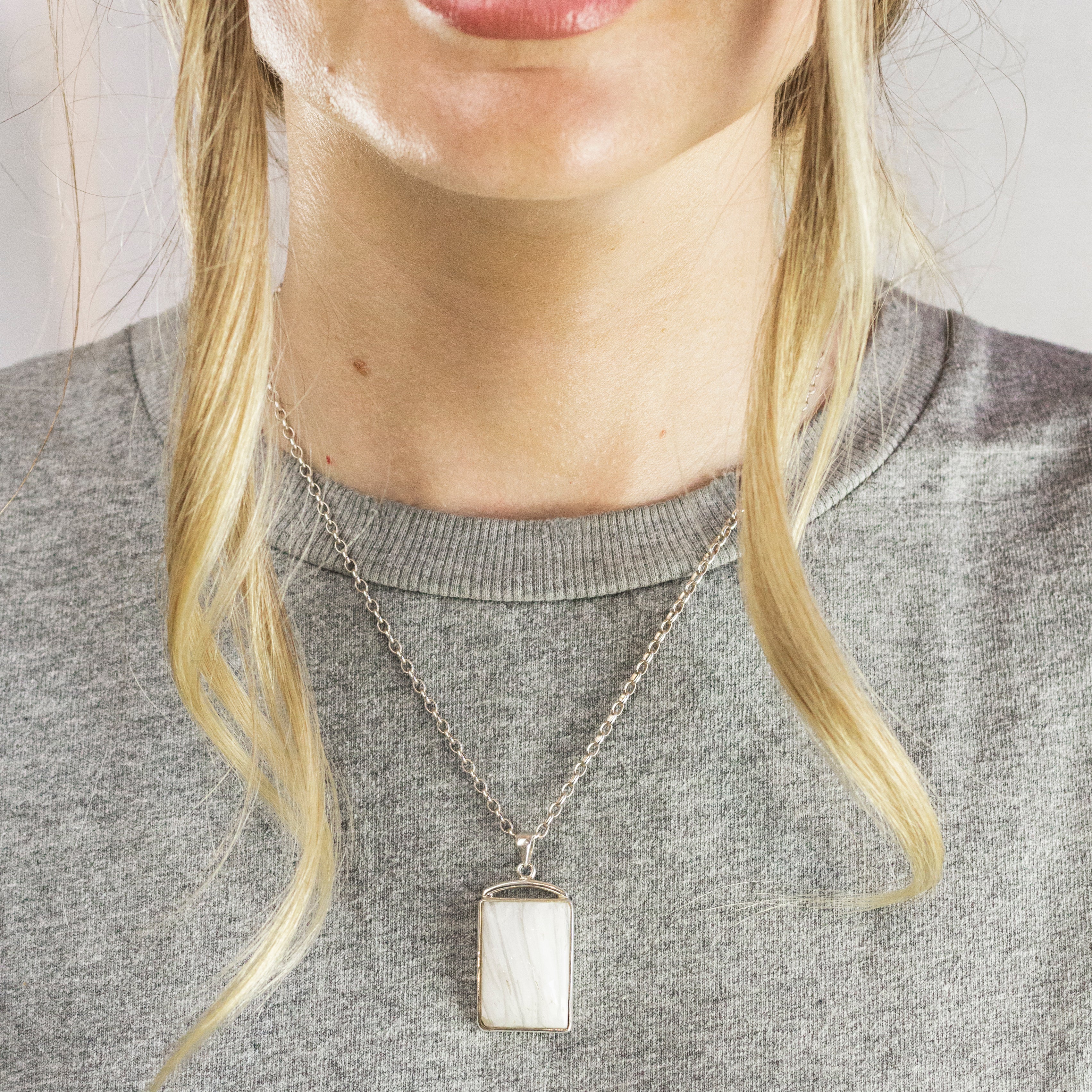 Rectangle cabochon Scolecite Necklace On Model