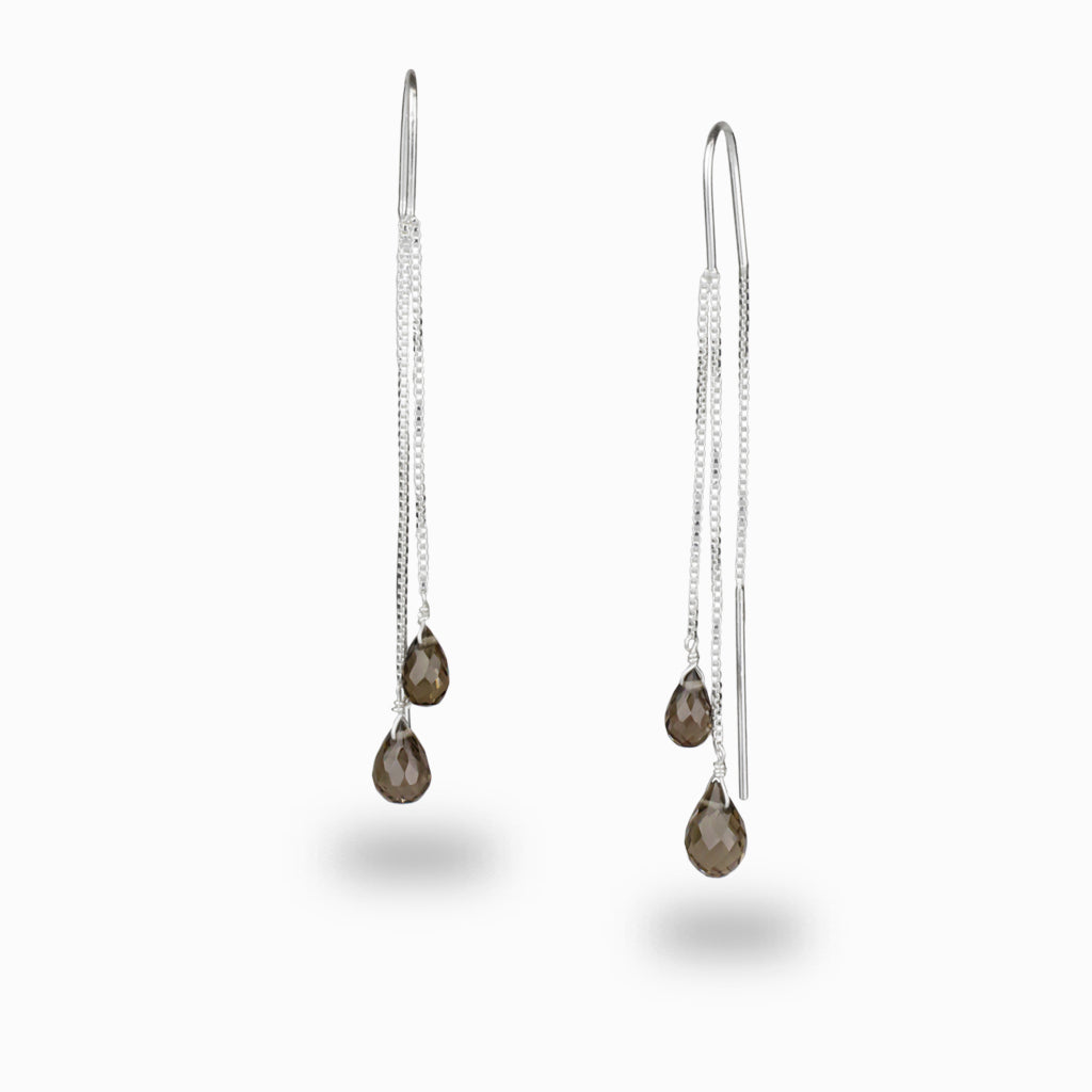 Smokey Quartz Briolette Drop Earrings
