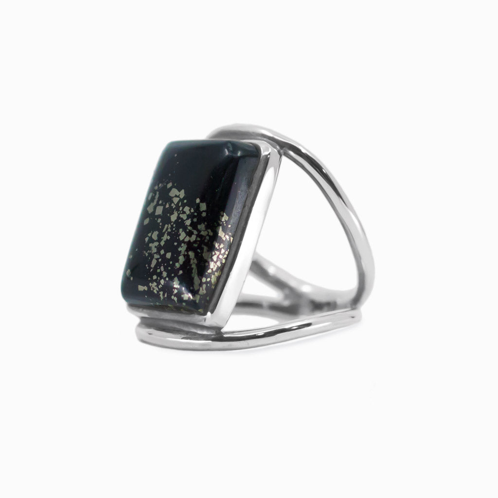 cabochon rectangle Swiss Pyrite ring