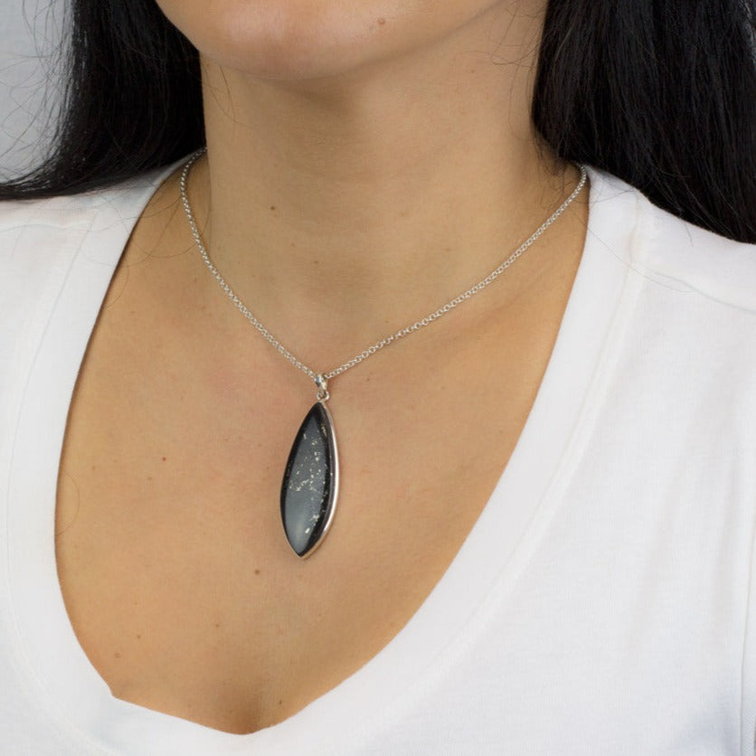 Marquis Swiss Pyrite Necklace in Sterling Silver Made In Earth on Model