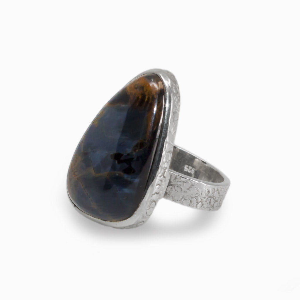 Pear Shaped Pietersite Cabochon Ring in Sterling Silver Made In Earth