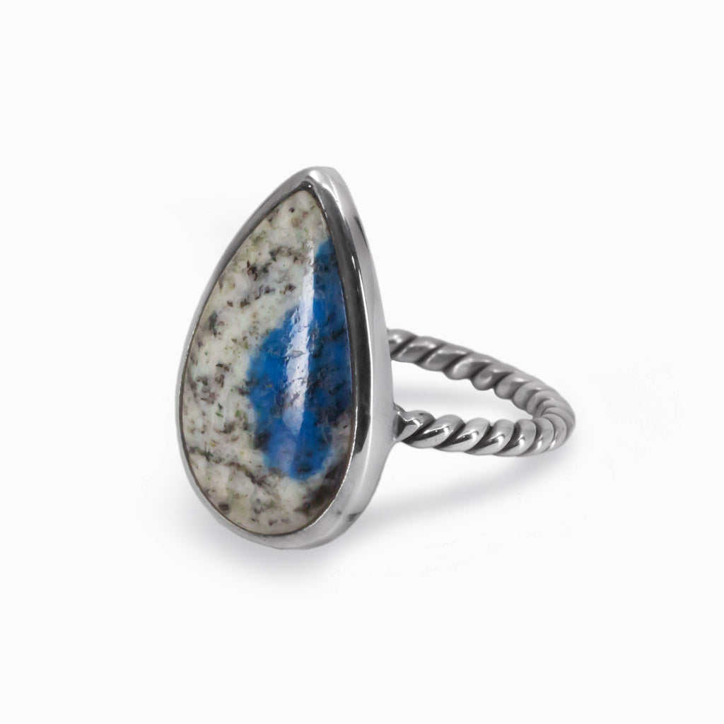 Cabochon Teardrop K2 Jasper Ring Sterling Silver Rope Band Made In Earth