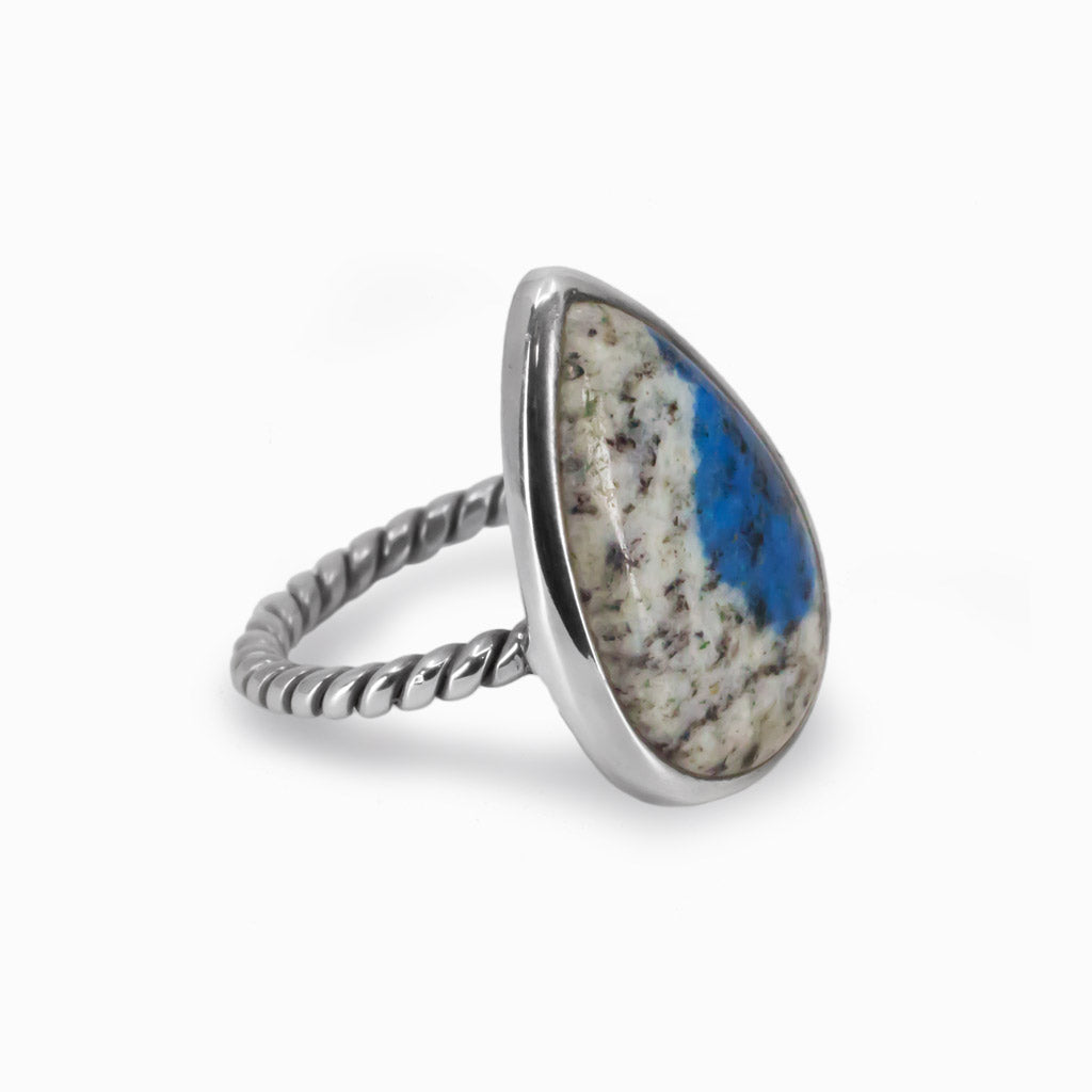 Cabochon Teardrop K2 Jasper Ring Sterling Silver Rope Band Made In Earth
