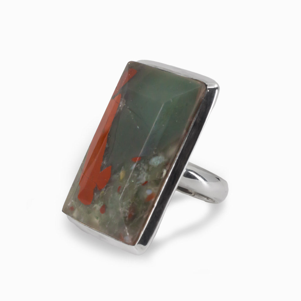 Faceted Rectangular Volcano Jasper Ring In Sterling Silver Made In Earth