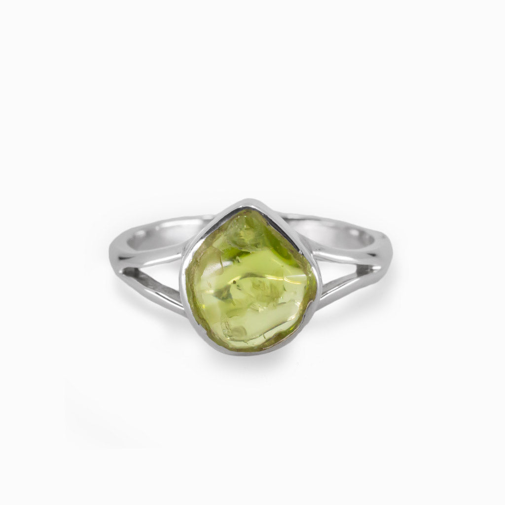 Raw Green Peridot Ring Made in Earth
