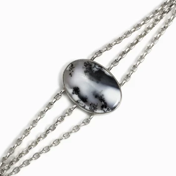 White and black plant fossils Dendritic Opal Bracelet Made in Earth