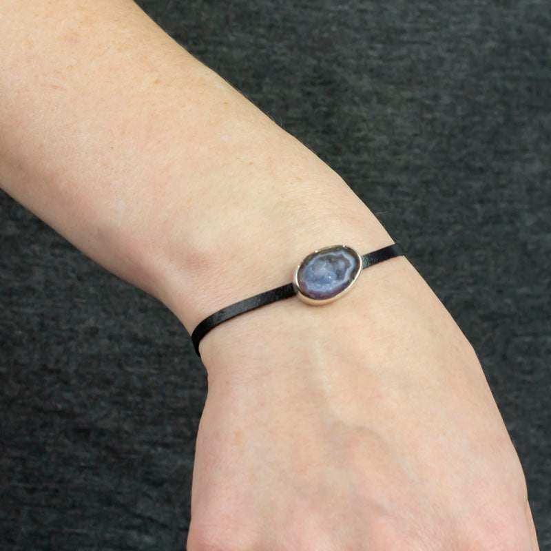 Agate Geode Leather Bracelet On Model
