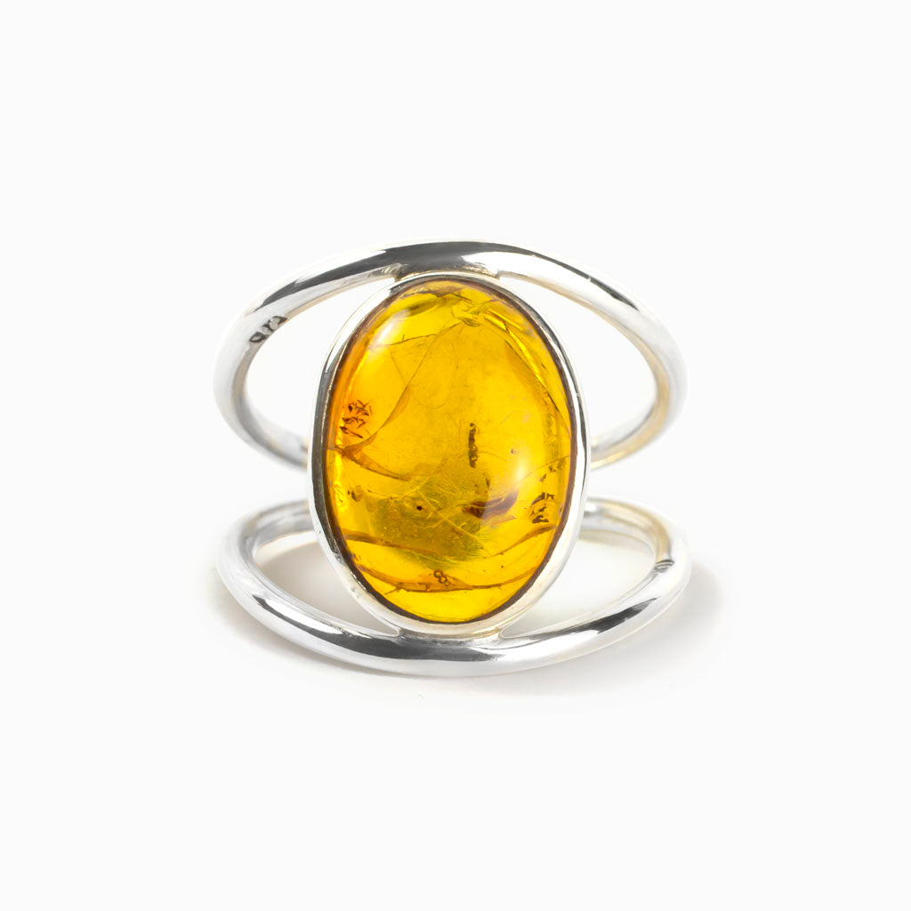 Yellow Amber Ring with split halo band