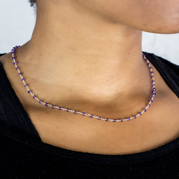Amethyst beaded chain necklace on necklace